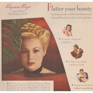1945 Max Factor Vintage Print Ad Hollywood Make Up Virginia Mayo Cosmetic Beauty